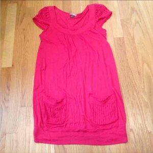Ruffle Pleated T Mini Dress with Pockets